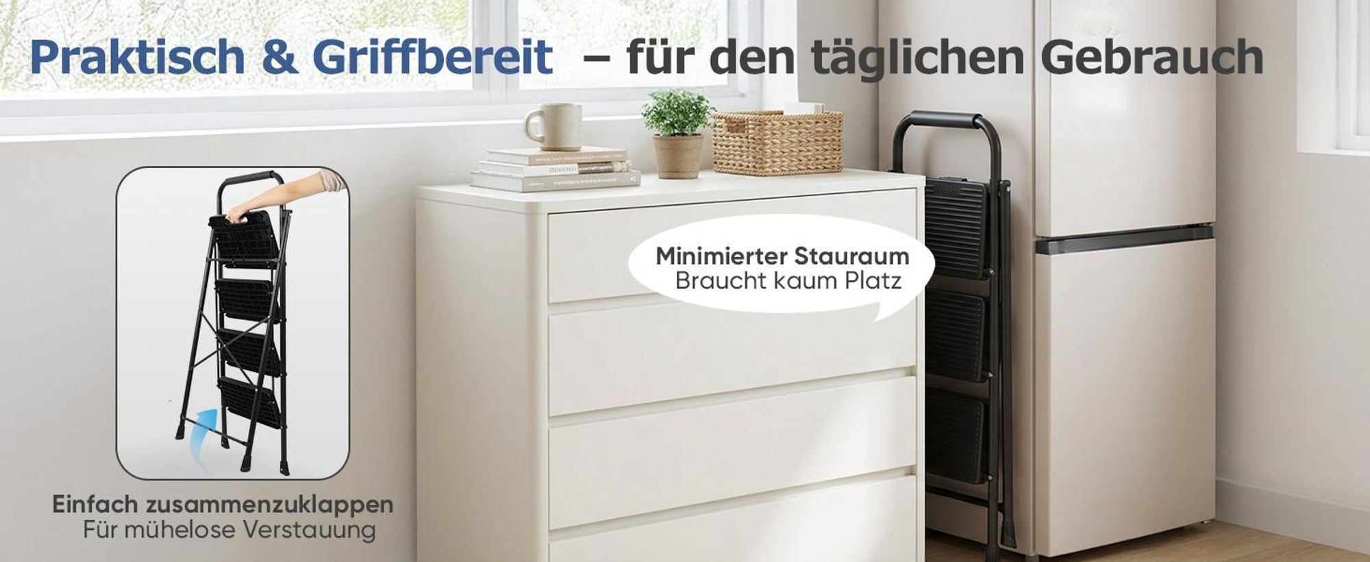 Sekey Trittleiter 2 Stufen Klappbar – Rutschsichere 36 cm XXL Trittstufen, bis 150 kg