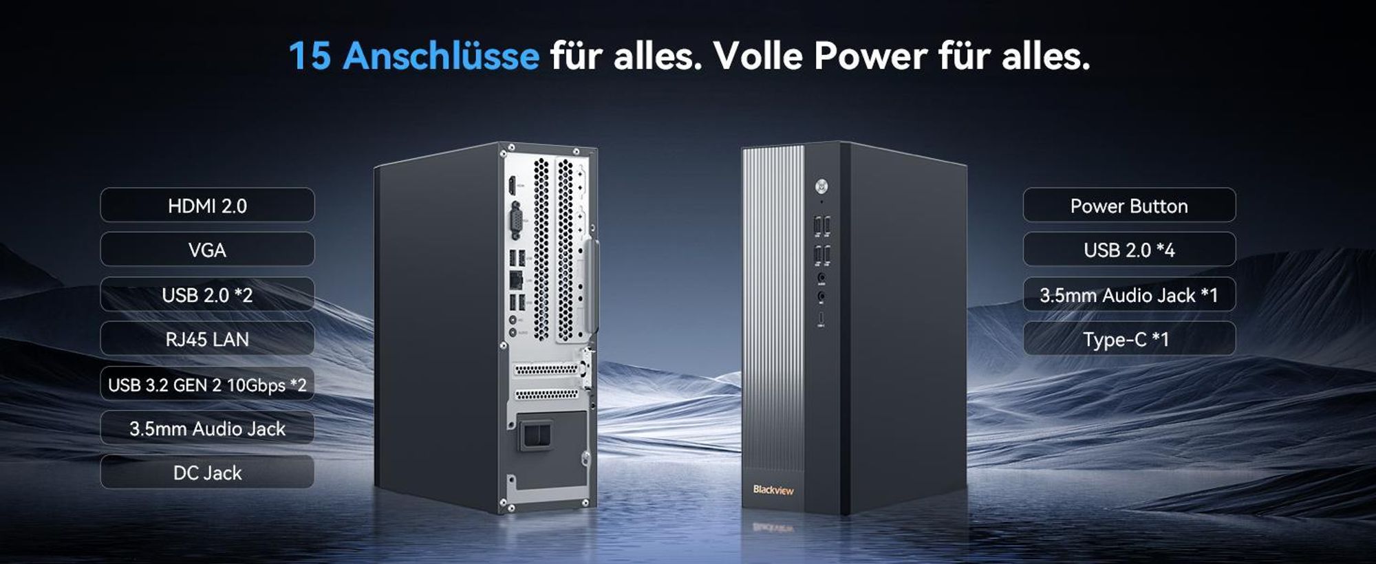 Blackview NEX60 Mini-PC: Intel Core 5 210H, 16GB DDR4 (max. 64GB), 512GB PCIe 4.0 SSD (max. 4TB), Dual 4K Display, Wi-Fi 6, 15 Ports, Windows 11 Pro