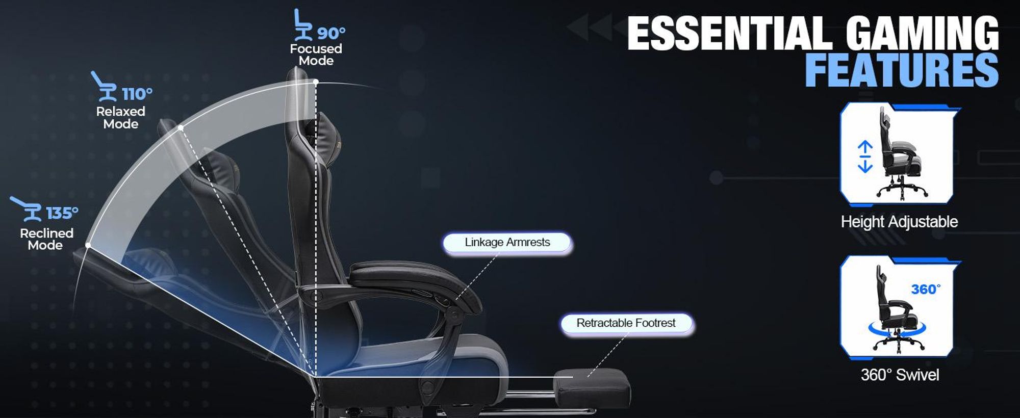 Sedia da gaming GTPLAYER - Sedia da gaming ergonomica con poggiapiedi, poggiatesta e supporto lombare, regolabile in altezza, colore grigio