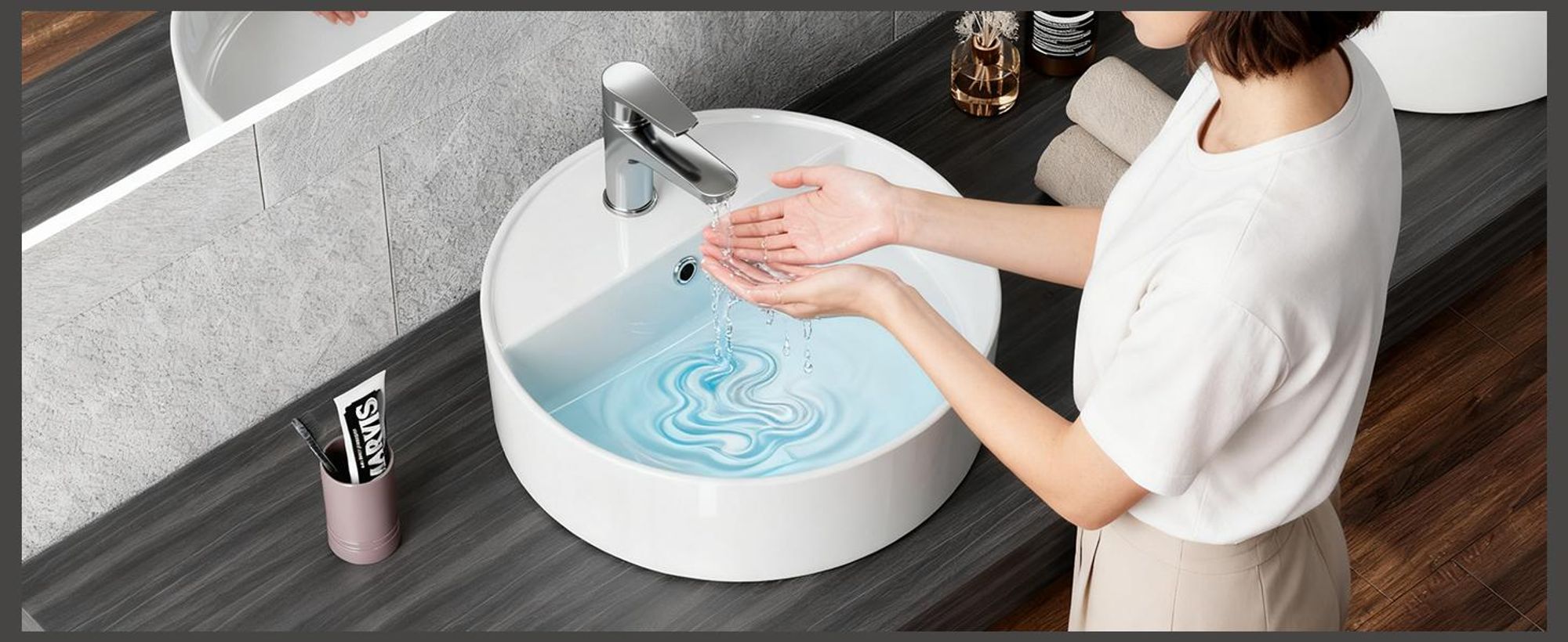 HOROW Aufsatz Handwaschbecken, Keramik Aufsatzwaschbecken 42 cm Rond mit mit Hahnloch und Überlauf, Waschschale Waschtisch für Modernes Bad