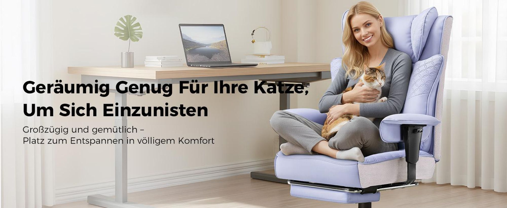 GTPLAYER Gaming Stuhl, Ergonomischer Bürostuhl mit Fußstütze, 150° Verstellbare Rückenlehne & Armlehnen, Computerstuhl Chefsessel, 180KG, lila