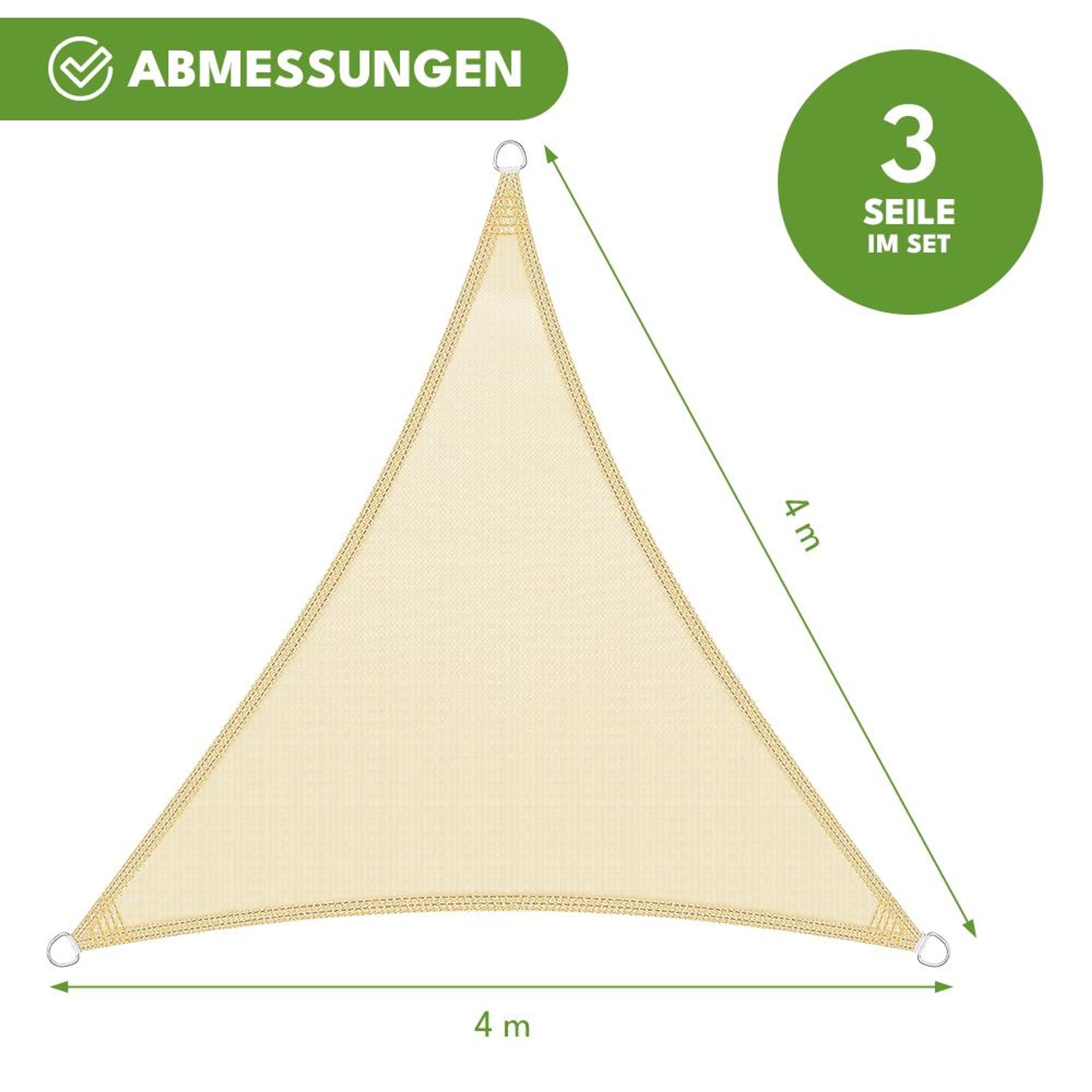 KRUMAD Sonnensegel Dreieck 4x4 m Beige Sonnenschutz Wasserabweisendes UV Wetterfest mit Befestigungsseilen