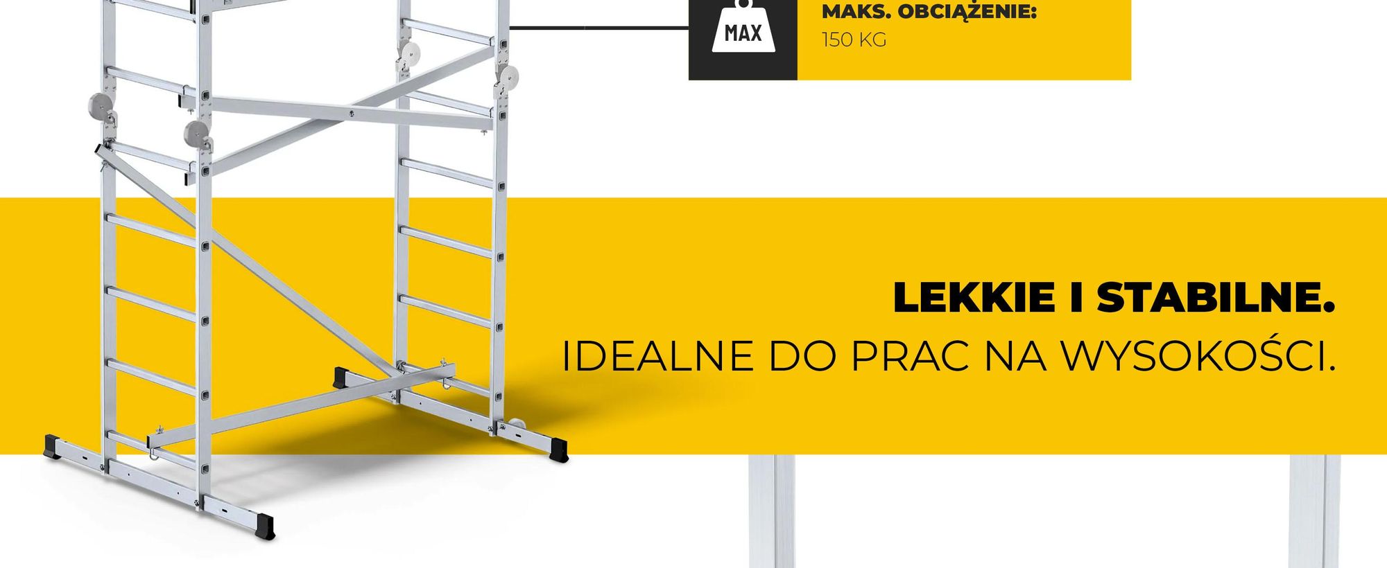 Drabest | Rusztowanie Jezdne Aluminiowe, 3w1, Drabina Przegubowa, Platforma 130 x 60 cm, 4 m, Udźwig 150 kg, Rusztowanie Jezdne
