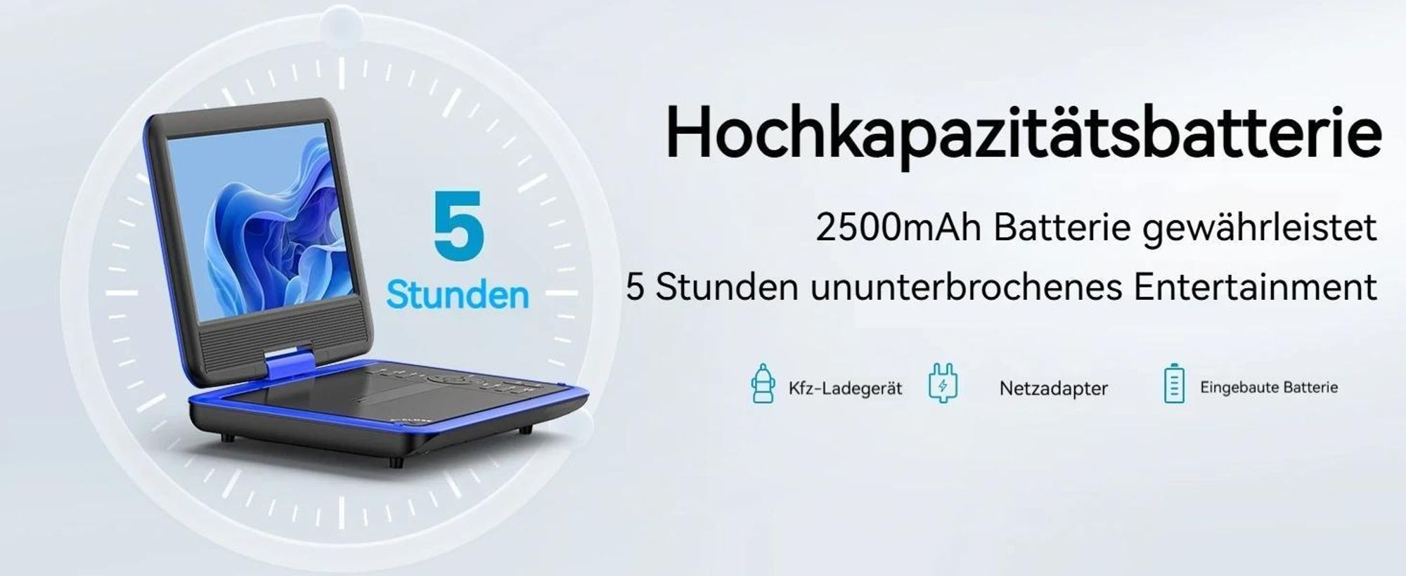 11,5" Tragbarer DVD-Player mit 9,5" HD-Schwenkbildschirm ideal fürs Auto Memory-Playback-Funktion und 4-6 Stunden Akkulaufzeit Kein Blu-ray-Support