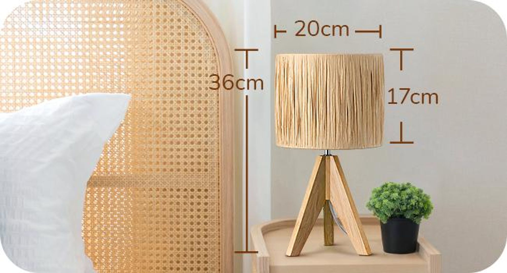 EDISHINE Nachttischlampe mit 4W Glühbirne, LED Tischlampe holzbein, Warmweiß, E27