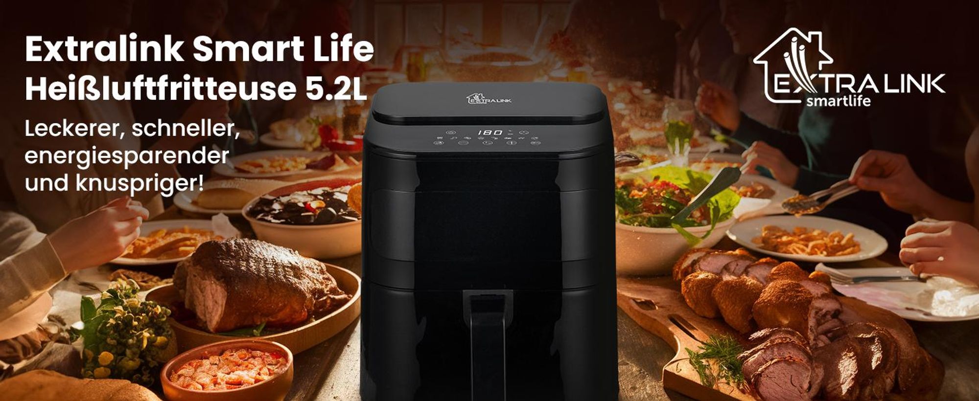 Extralink 5,2 l Heißluftfritteuse 1600 W mit Sichtfenster und LED-Display
