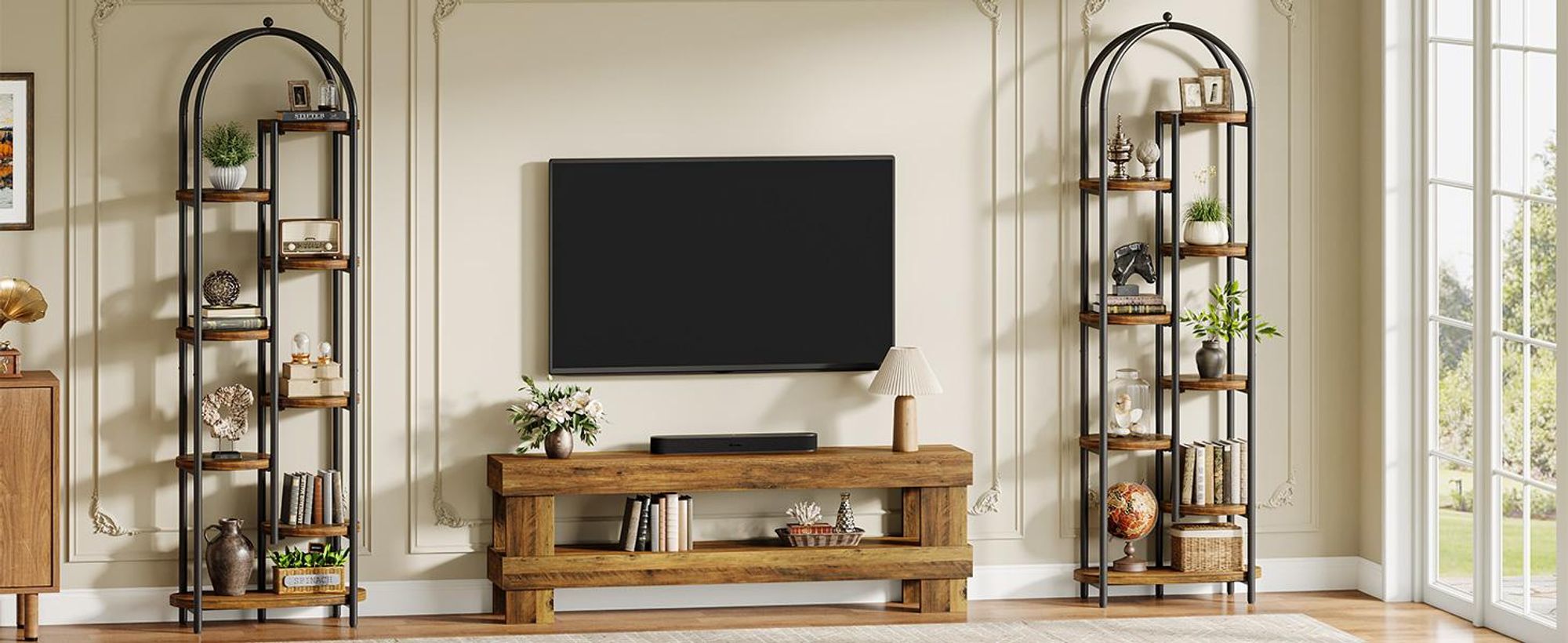 Tribesigns Pflanzenständer 180 cm, Blumenregal mit 8 Ebenen, Pflanzenregal aus Holz und Metall für Wohnzimmer, Braun/Schwarz