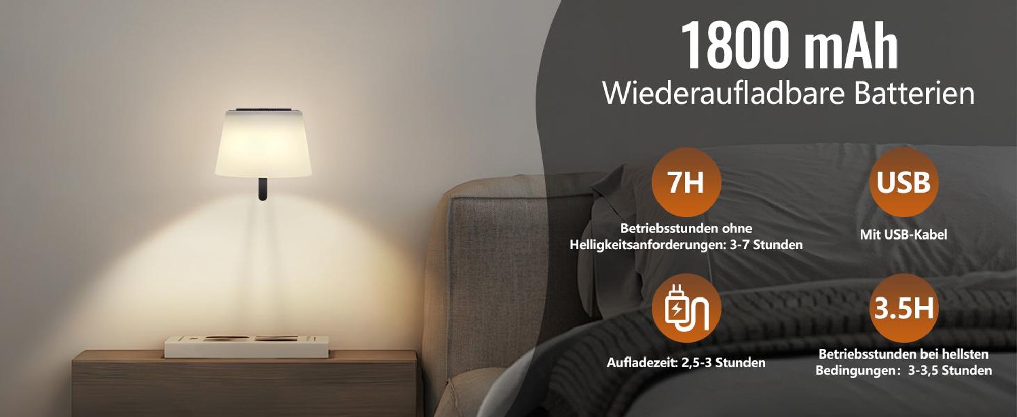 ZMH 2 Stück Wandleuchte Innen Wandlampe Akku Dimmbar LED Wandleuchten Schwarz Kabellose Wandstrahler Modern für Badezimmer Flur Schlafzimmer Wohnzimmer Treppe Wall Light