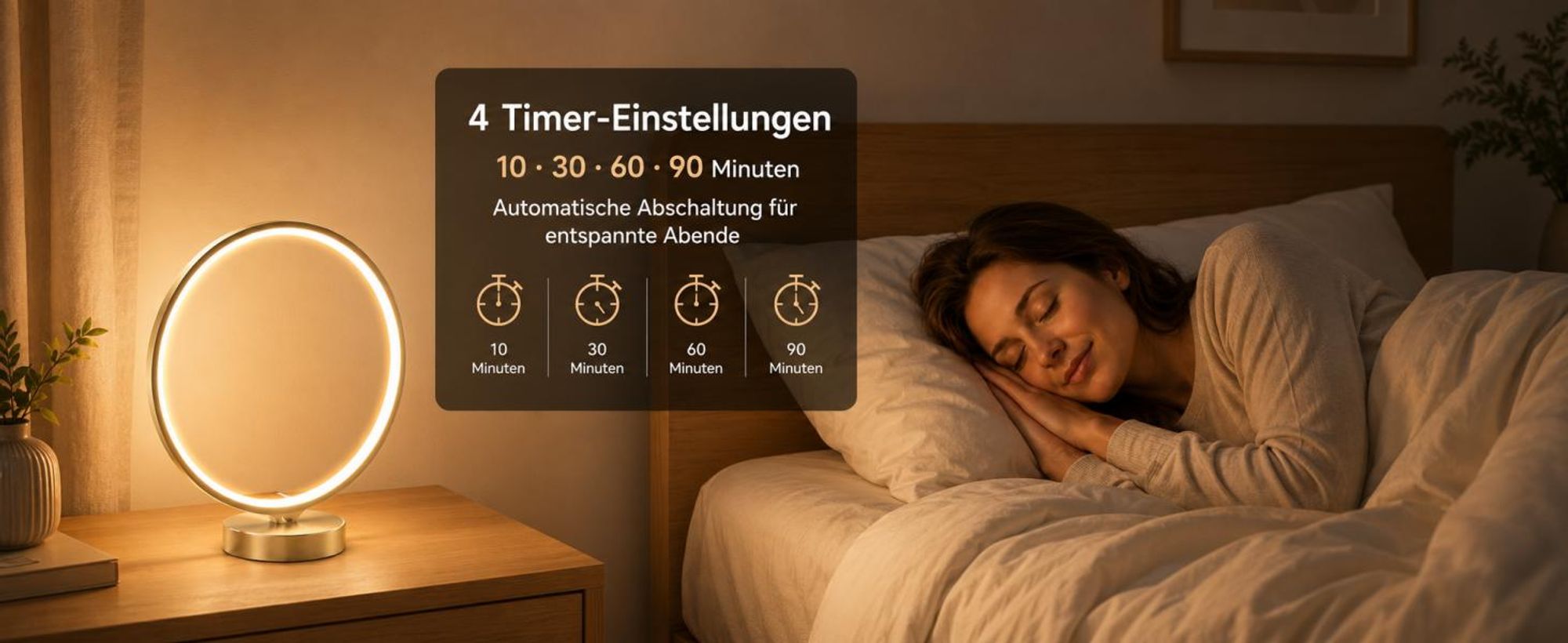 LED Tageslichtlampe 10.000 Lux, UV-frei, Touch & Fernbedienung, 3 Lichtfarben, 4 Dimmstufen, Timer, Memory-Funktion, USB-Ladefunktion, SAD-Lampe, Gold