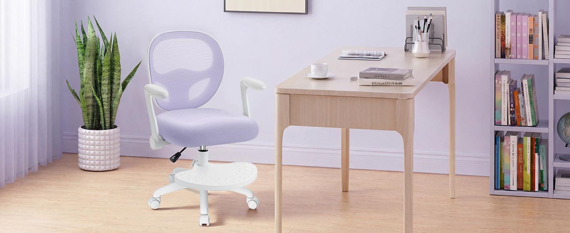 HOFFREE | Kinder Schreibtischstuhl Ergonomischer Kinderdrehstuhl | Fußablage | Höhenverstellbar | klappbaren Armlehnen | Lila