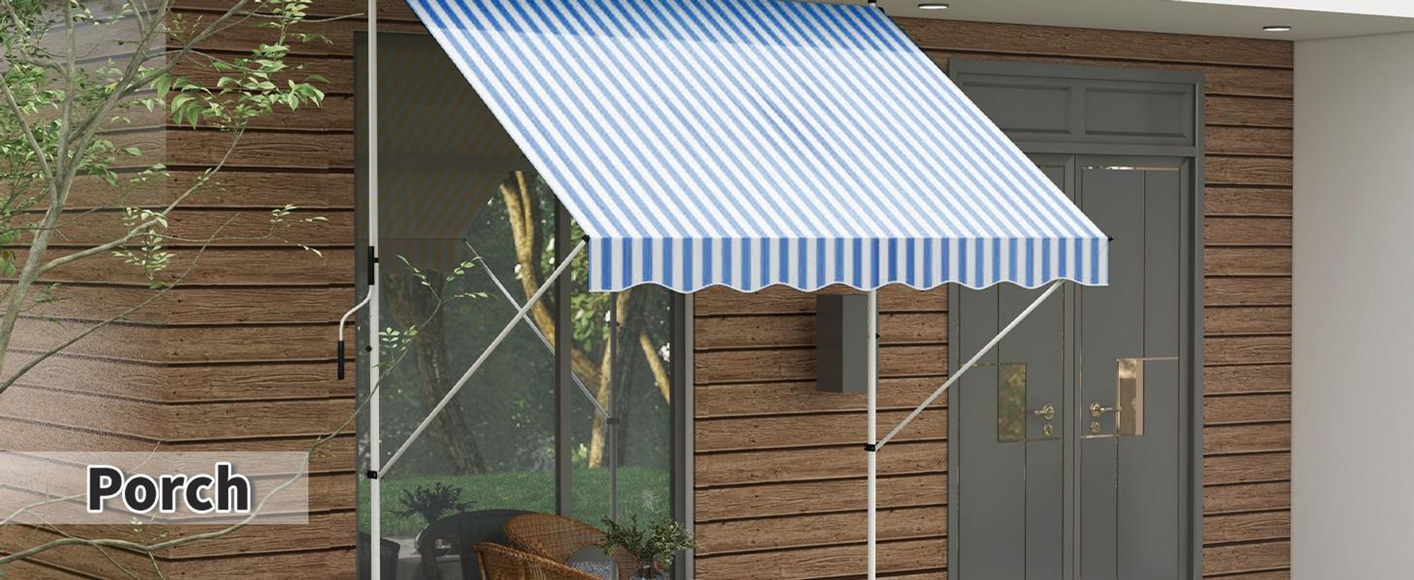Markiza Outsunny z korbą, regulowana wysokość, z ramieniem przegubowym, odporna na zabrudzenia i warunki atmosferyczne, markiza balkonowa o szerokości 150 cm, markiza tarasowa na taras, balkon, werandę, niebiesko-biała