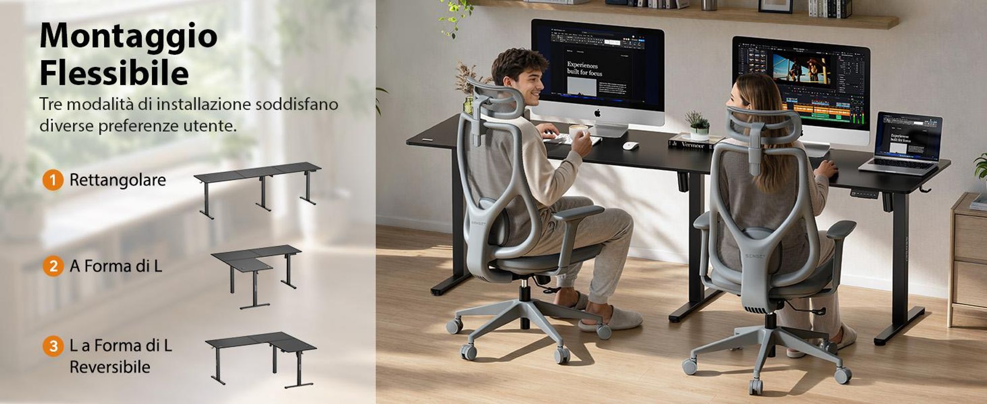 SENSE7 NOJO Scrivania angolare regolabile in altezza, modello Light Corner, con sistema elettrico, dimensioni 160x140, forma a L, scrivania regolabile in altezza, doppio motore, struttura con memoria, colore nero