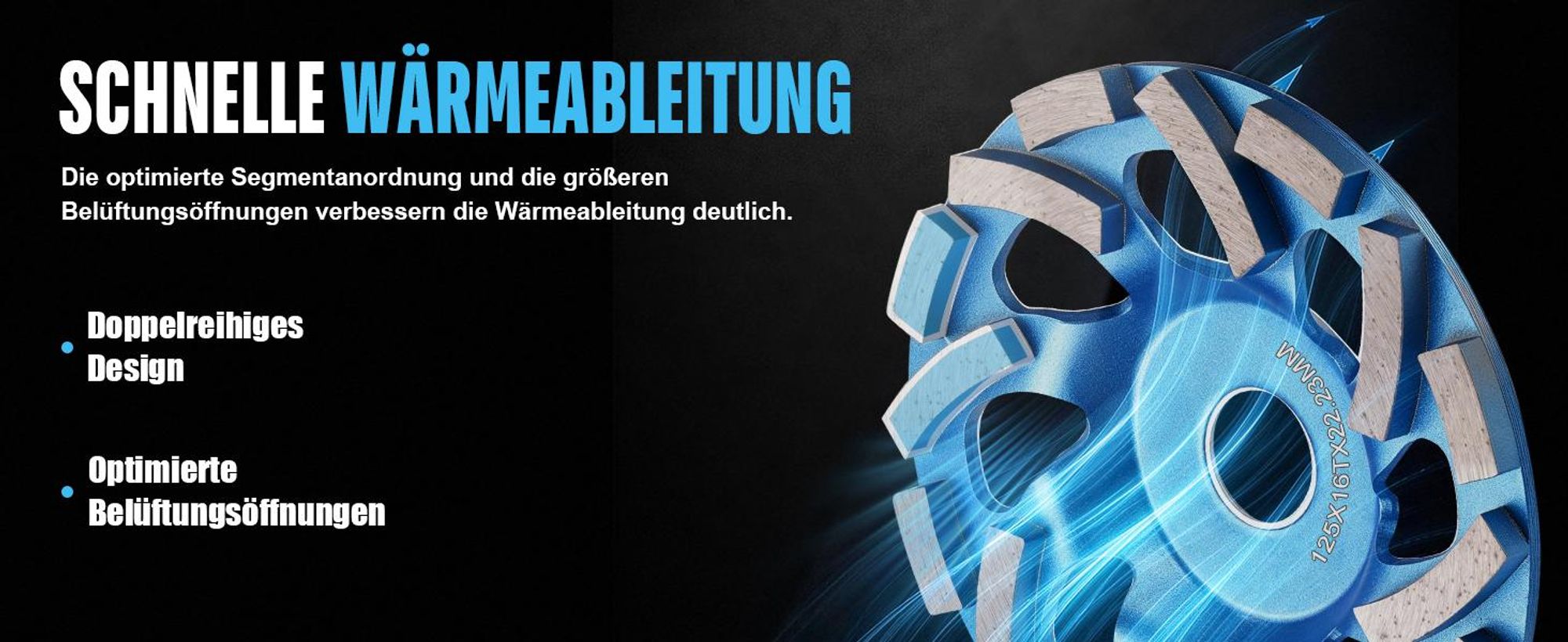 Diamant Schleiftopf 125 × 22,23 mm, Topfschleifer für Beton Naturstein Granit Ziegel Mauerwerk, 16 Turbo-Segmente Schleifscheibe für Winkelschleifer