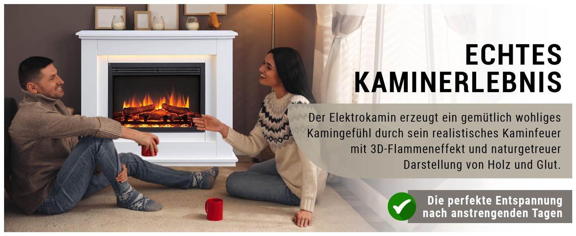 Elektrokamin Standkamin BALDERIA Baldur – Heizung bis 2000 W, weiss