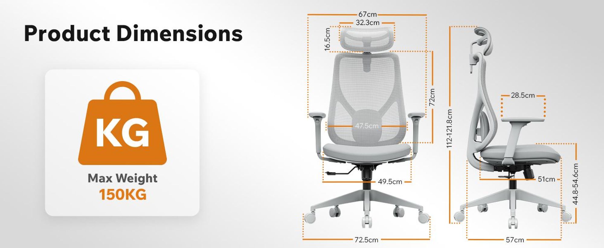 SENSE7 Moyo Ergonomická kancelárska stolička, stolička k písacímu stolu, sivá, 3D podrúčky, sieťované operadlo, bedrová opierka, manažérska stolička, stolička do domácej kancelárie, stolička k počítaču, nosnosť 150 kg