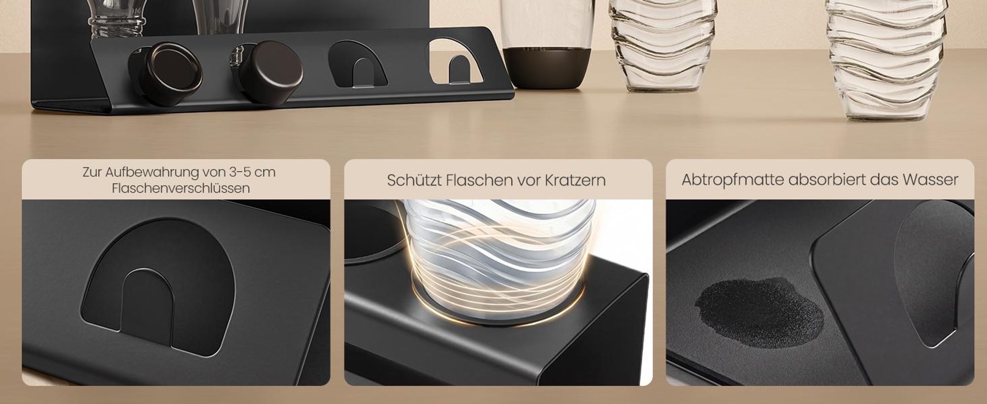 SONGMICS Flaschenhalter, für 4 Flaschen, Abtropfgestell flaschen, Stahl, schwarz