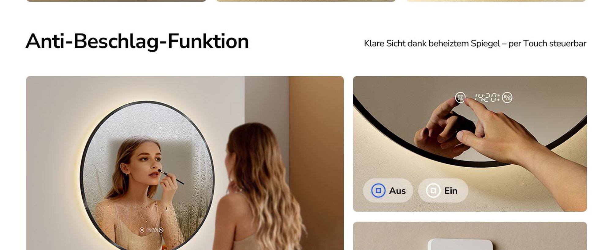 EMKE Badspiegel Rund LED Spiegel mit Beleuchtun ф80cm Schwarzer Rund Badezimmerspiegel mit Beschlagfrei, Uhr, Temperatur, Dimmbar, Memory-Funktion - Neutrale Lichts 4300K
