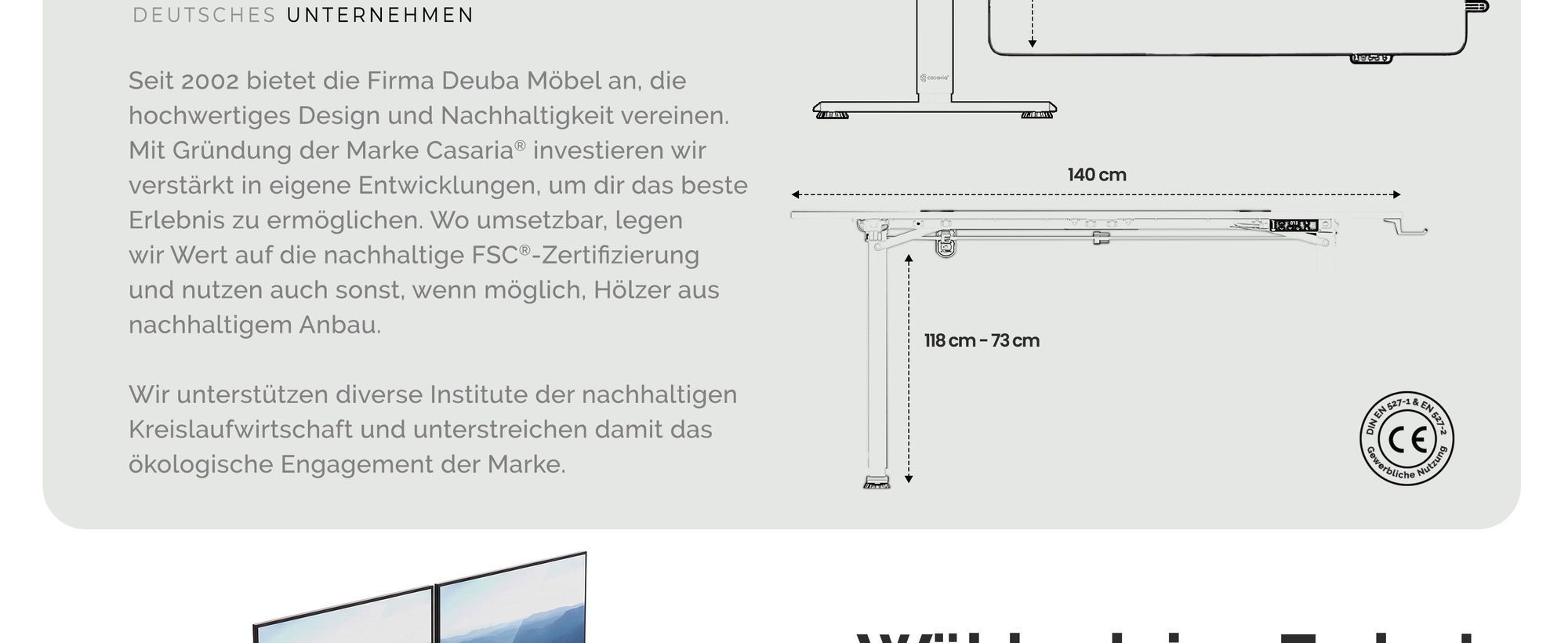 CASARIA® Höhenverstellbarer Schreibtisch 140cm Beige Gestell Tischplatte Gaming Tisch LCD Display Memoryfunktion Elektrisch mit Zubehör Computertisch Büro