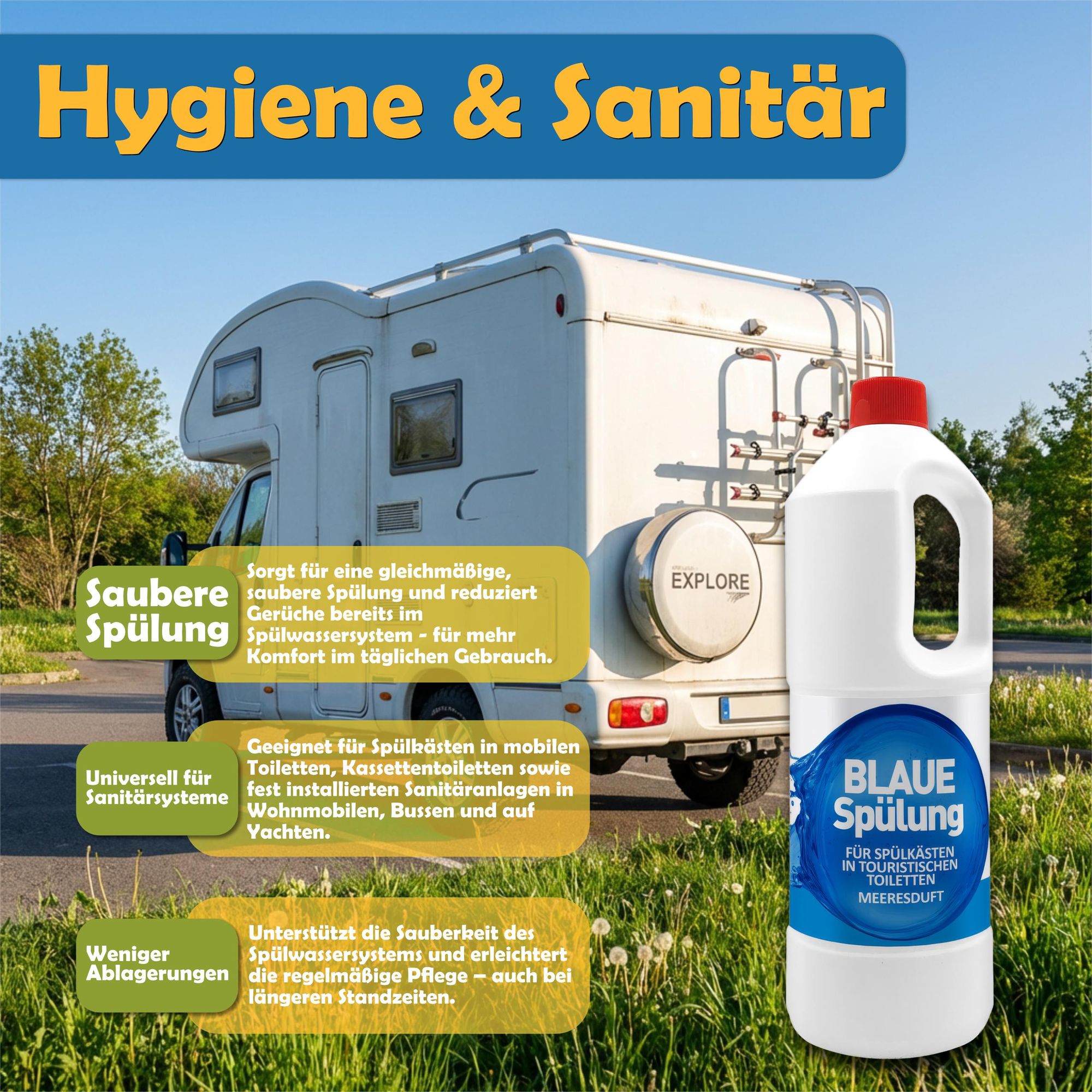 Chemietoiletten Set 2in1 – Tankflüssigkeit + Spülwasserzusatz 2×1,5 L | Camping & Wohnmobil