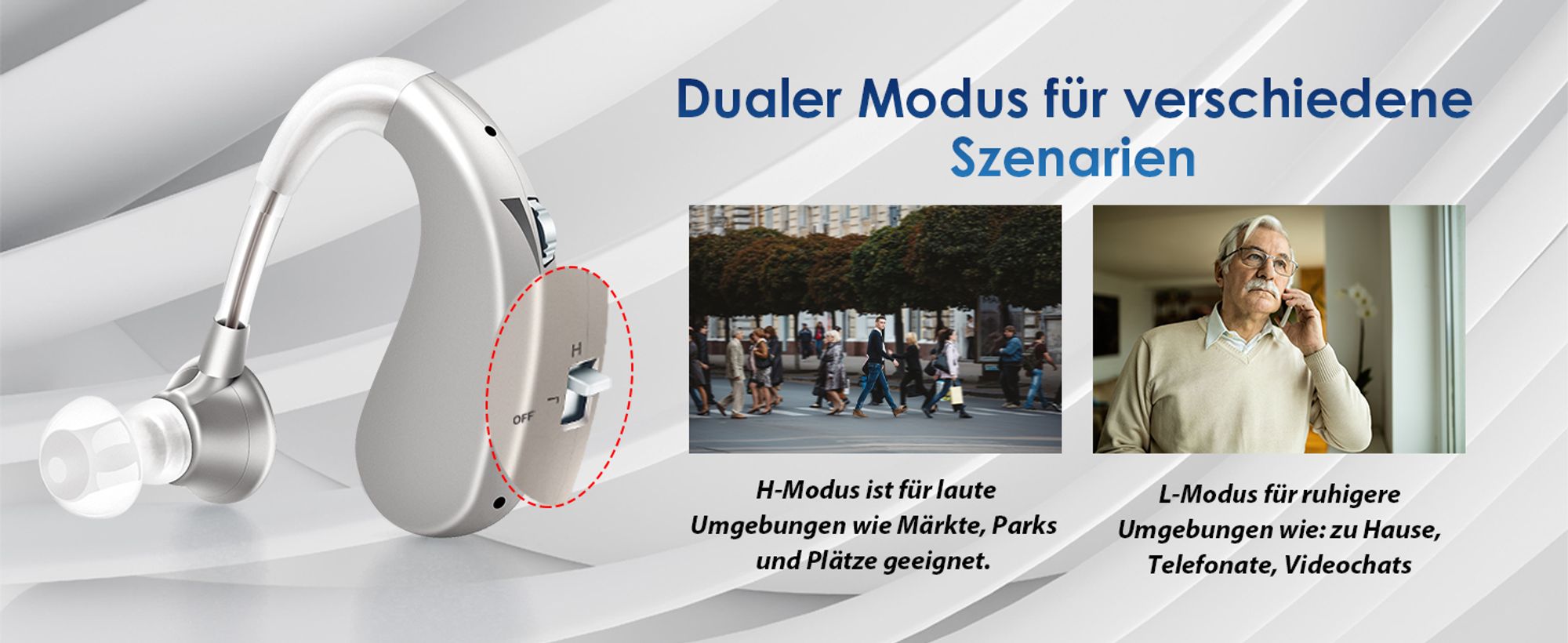 Geräusch Verstärker, Gerät wiederaufladbar lange Akkulaufzeit hochauflösende Klangqualität Rauschunterdrückungsfunktion silberne (Einzelpackung)