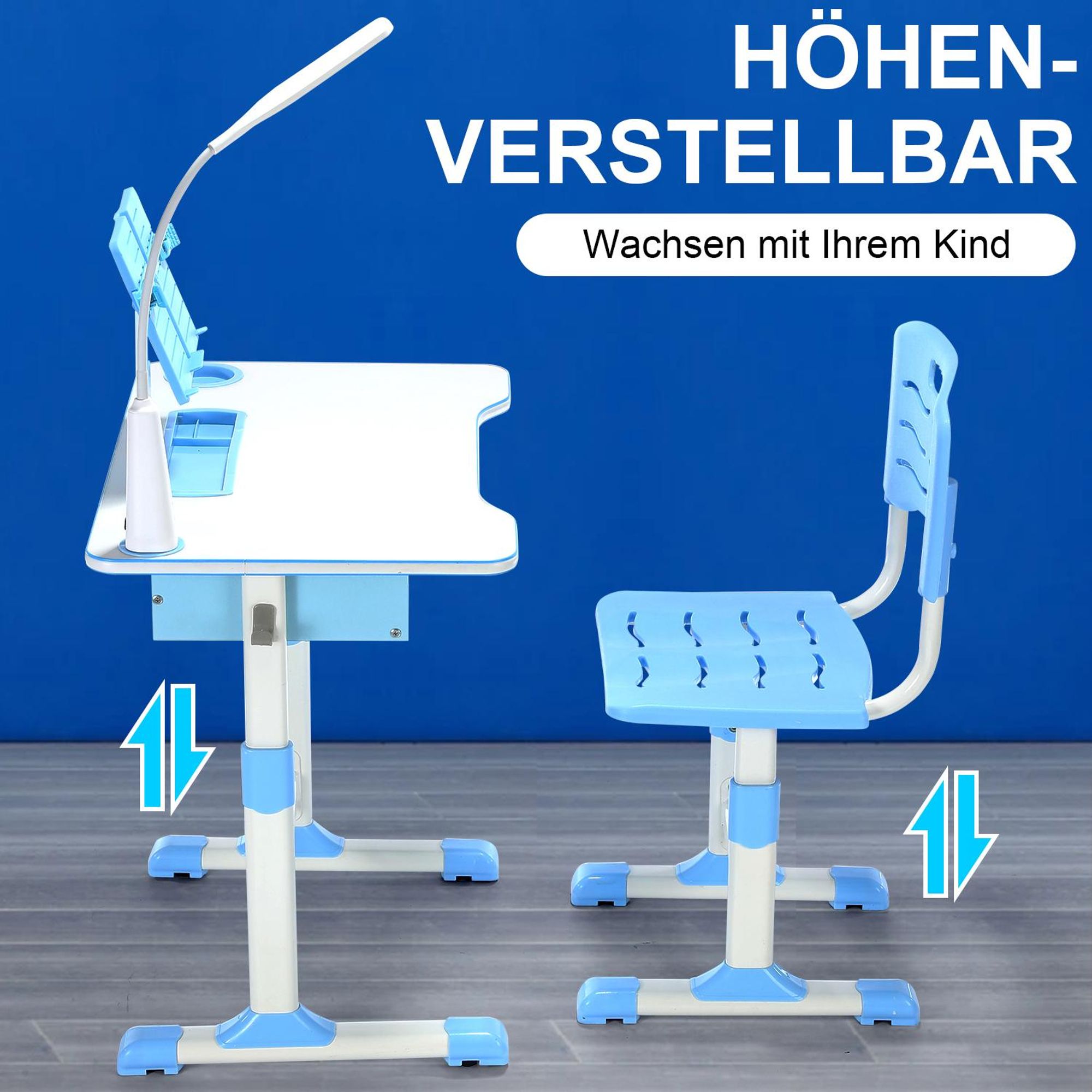 OYAJIA Kinderschreibtisch Jugendschreibtisch mit Lampe, höhenverstellbar, mit Stuhl & Schublade Schülerschreibtisch Set, Kinder Schreibtisch