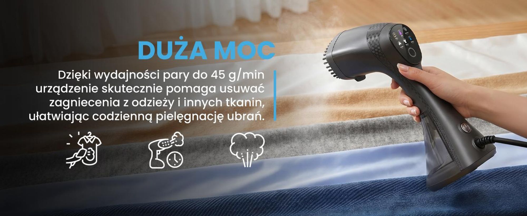 żelazko parowe z regulowaną dyszą o mocy 2000W w kolorze czarnym