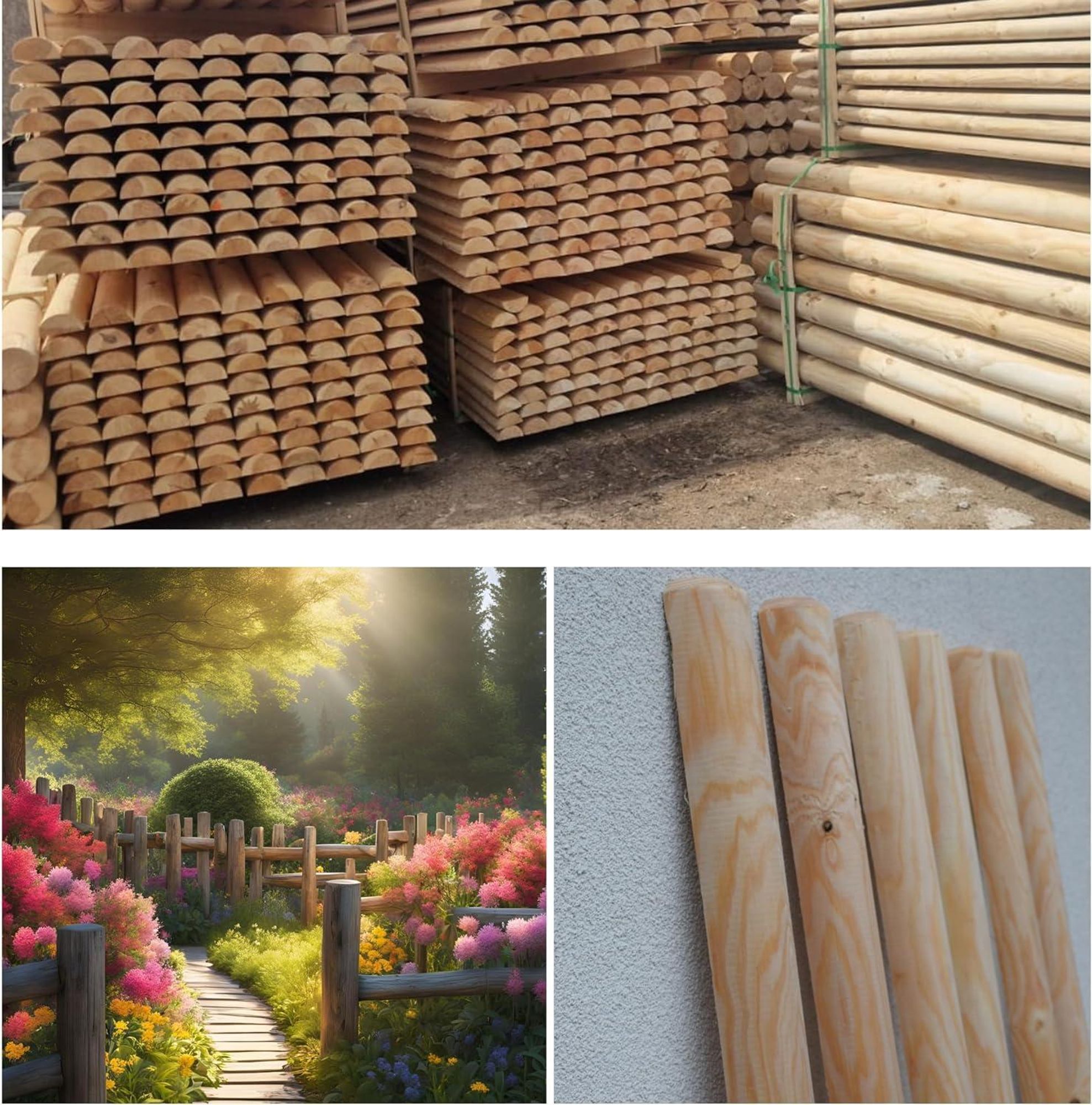TIMBERMIK 1/2 ⌀ 7cm 8-Pack Halbrundstäbe Holz Länge: 200 cm Halbrundholz Massivholz Holzpfähle Nicht Imprägniert Baumpfahl Halfrounds