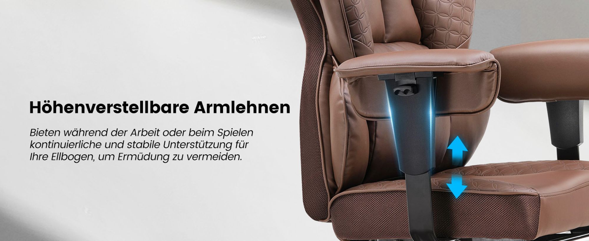COMHOMA Gaming Stuhl, ergonomischer Bürostuhl, Schreibtischstuhl mit verstellbare Armlehnen, Taschenfederkern-Lendenwirbelstütze  150 kg, braun