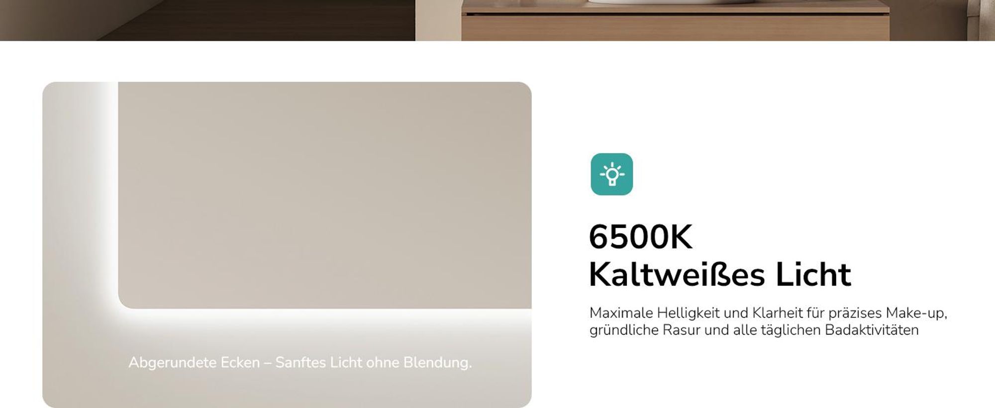 EMKE Badspiegel mit Beleuchtung Randlos 70×50cm, 6500K Kaltweiß, Wandschalter-Steuerung