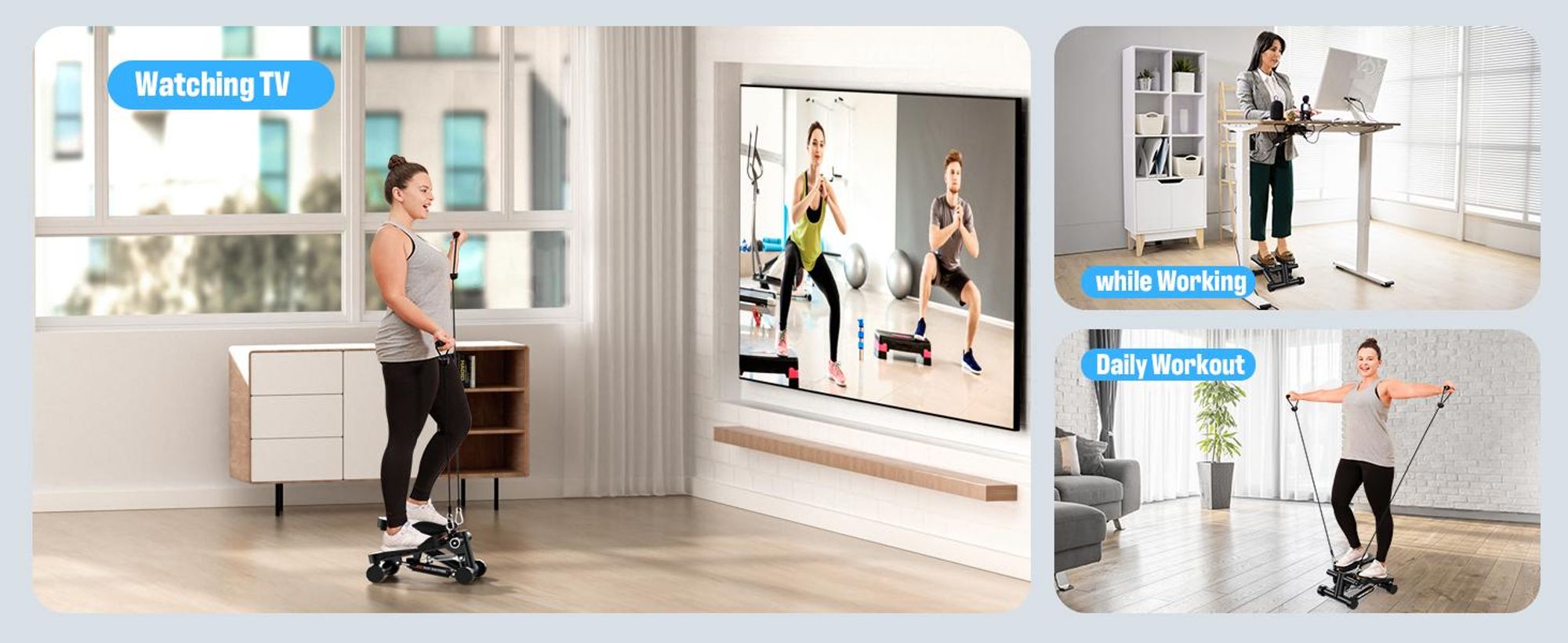Sportsroyals Exercise Stair Stepper für Zuhause – Up-Down Swing Stepper mit Power Ropes für Bein/Arm/Butt Training, Home Office Fitness Exercise
