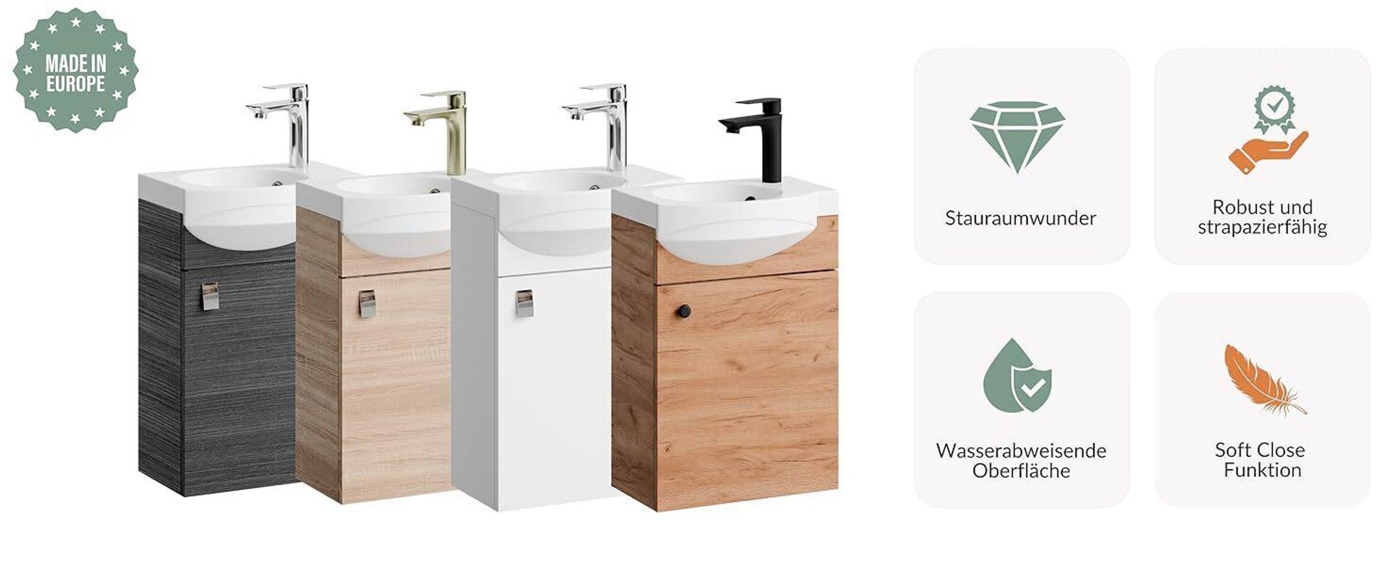 Planetmöbel Badmöbel-Set Waschtisch mit Unterschrank 40 cm & Midischrank 32 cm Weiß