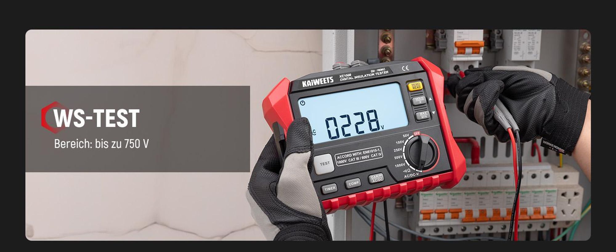 KAIWEETS KE1000 Megohmetro Tester Resistenza Isolamento 100GΩ 1000V