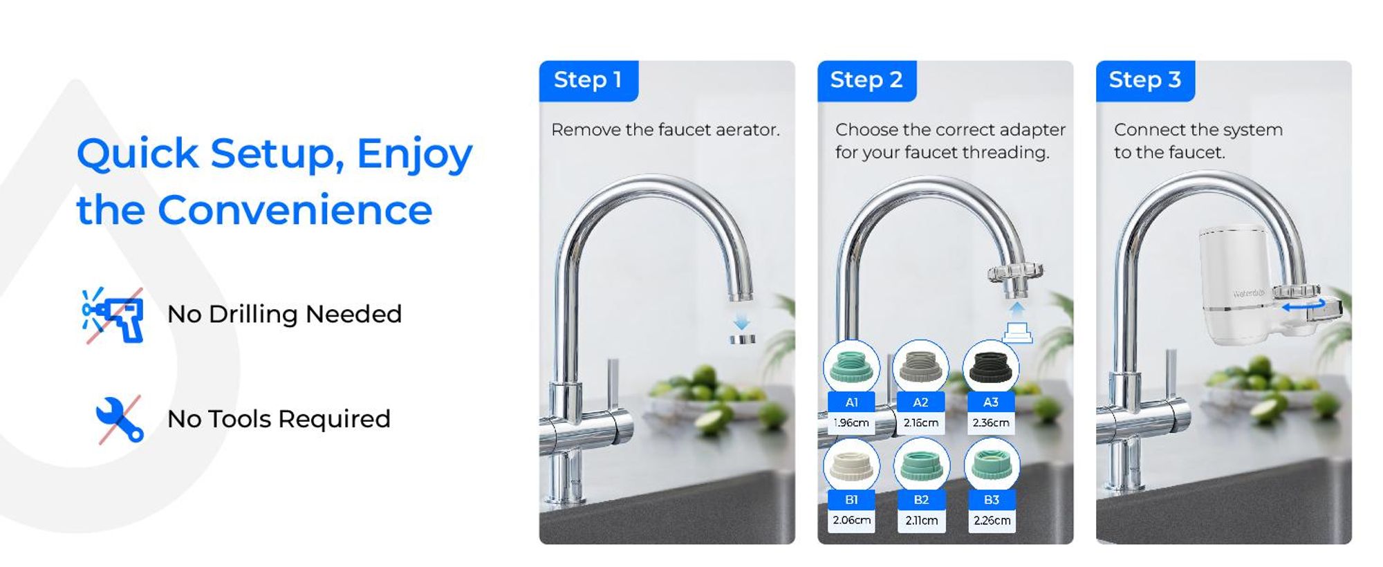 Waterdrop Wasserfilter Wasserhahn, Filterlebensdauer-Reminder, Kohleblock Wasserfiltersystem, Leitungswasserfilter (1 Filter Enthalten)