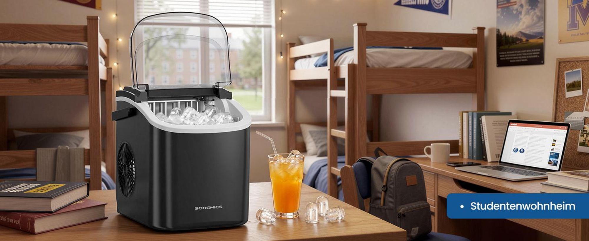 SONGMICS Eiswürfelbereiter tragbar, Eiswürfelmaschine mit Selbstreinigung, 2 Würfelgrößen, für Küche, Camping, Party, schwarz