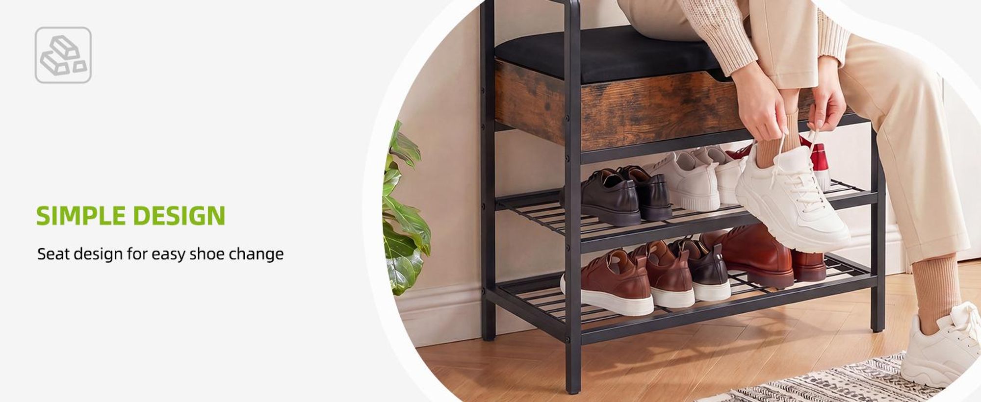 Garderobenständer mit Sitzbank und Schuhregal, 10 Haken, Kleiderständer, 2 Ablagen, Flurgarderobe, 80x30x180cm, Braun