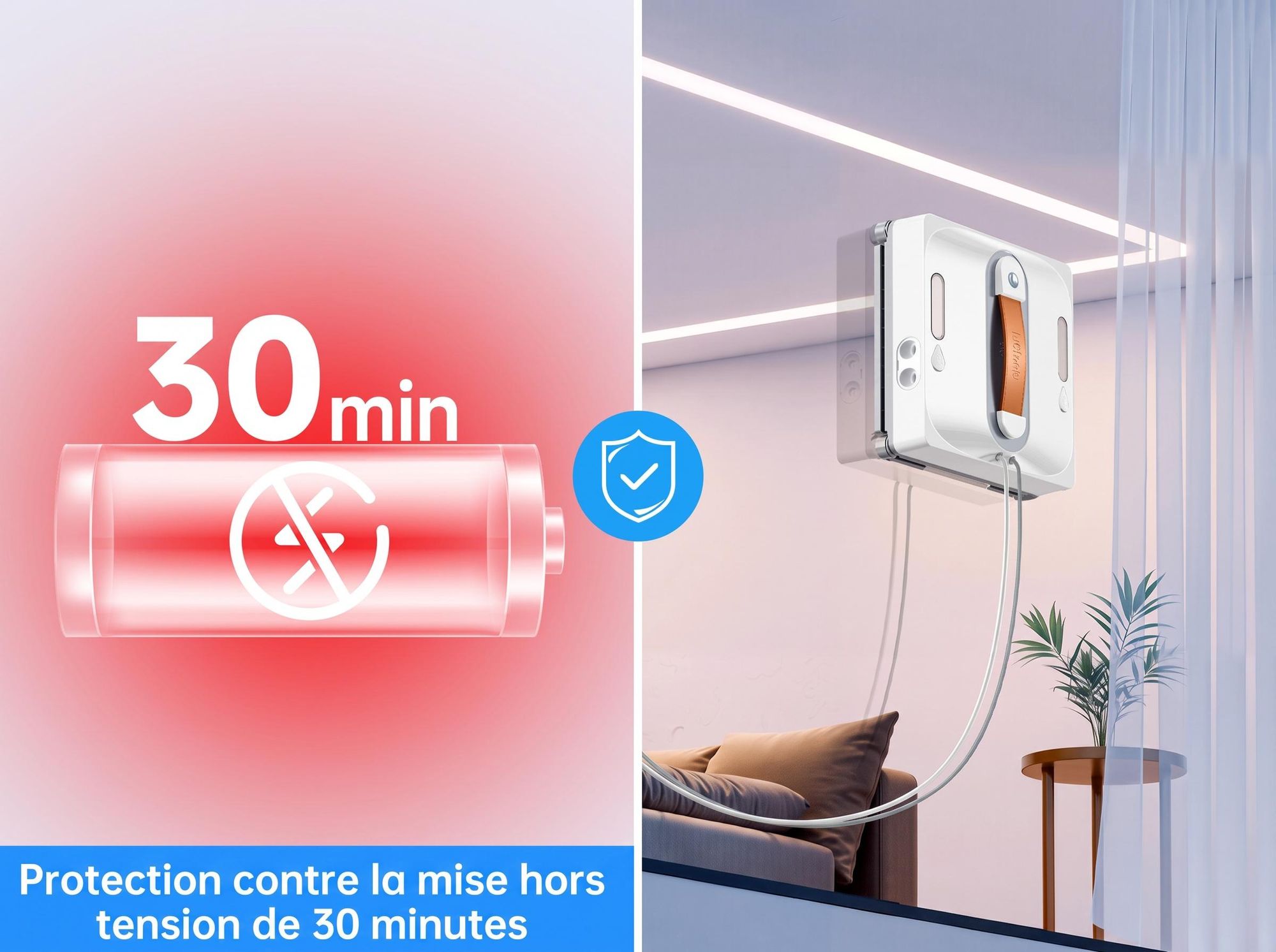 Robot lave-vitres intelligent Lubluelu CHYW201, 9 000 Pa, planification automatique des itinéraires, nettoyage des bords, Lingettes en microfibre lav