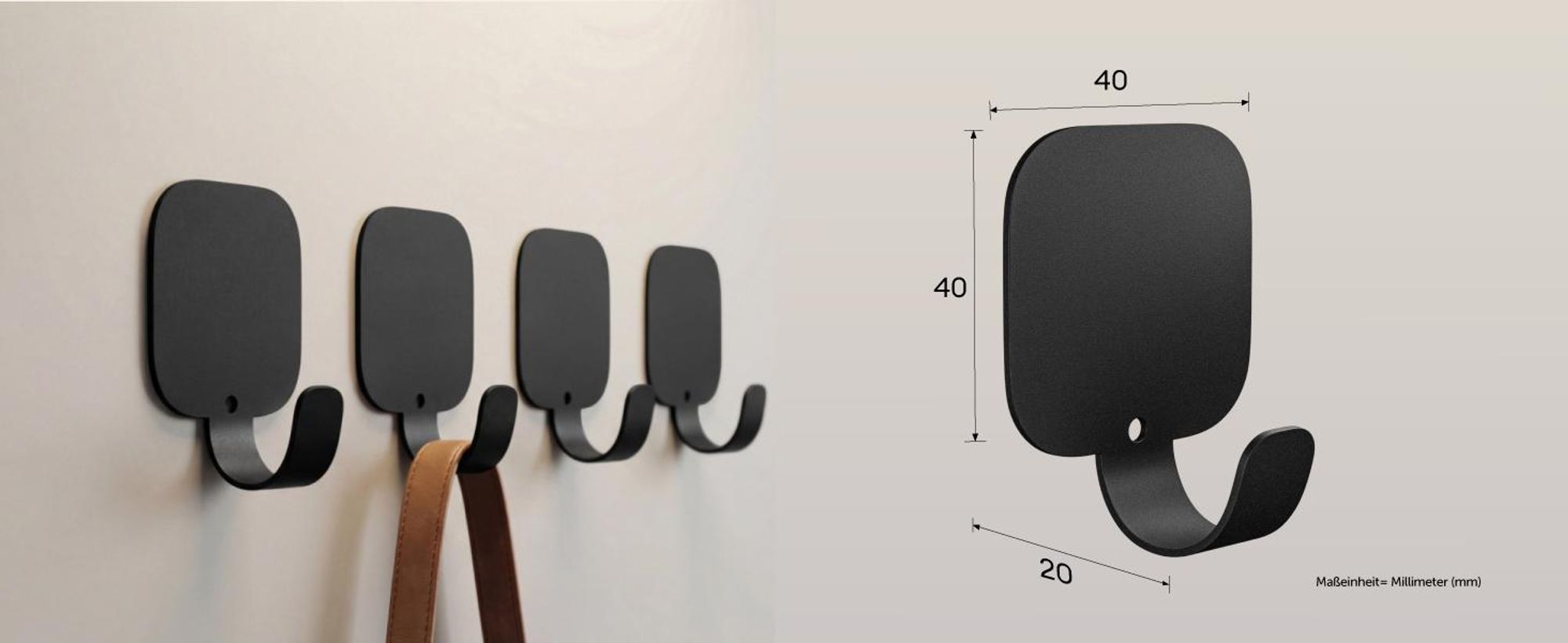 doporro Klebehaken extra stark aus Aluminium, Haken selbstklebend, Wandhaken ohne Bohren, Handtuchhaken für Bad und Küche, 4 Stück, Schwarz, Stalo-15