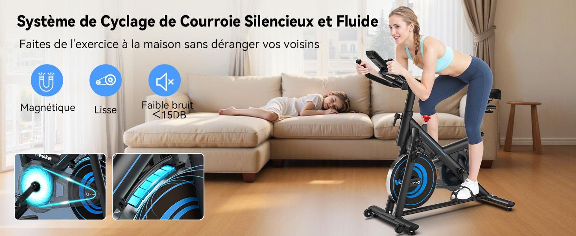 Wenoker Heimtrainer Fahrrad mit App,Leises Ergometer Hometrainer Fahrrad mit Magnetwiderstand, Indoor Fitnessbikes zu Hause, Bis 160KG