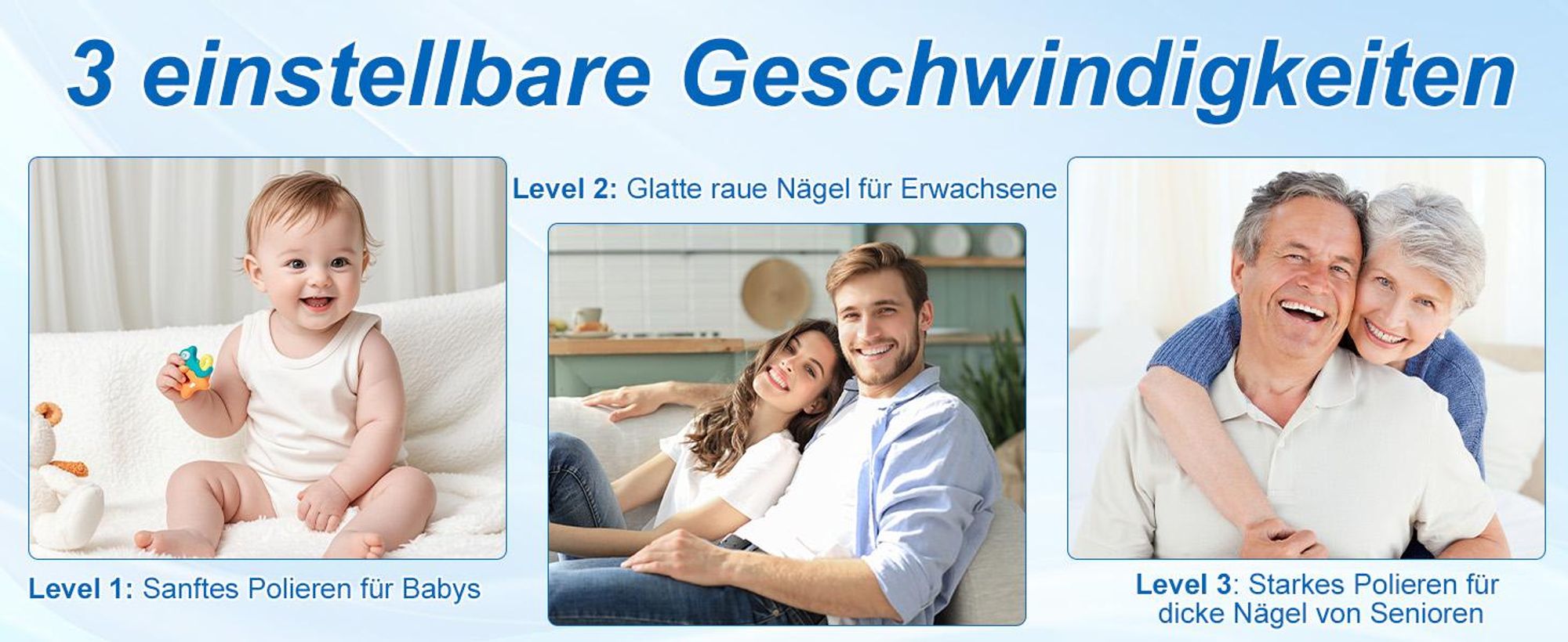 Elektrischer Nagelknipser, Elektrischer Nagelschneider, automatische Nagelfeile, Nageltrimmer mit Nagellampe, 3 Stufen, leise & wiederaufladbar