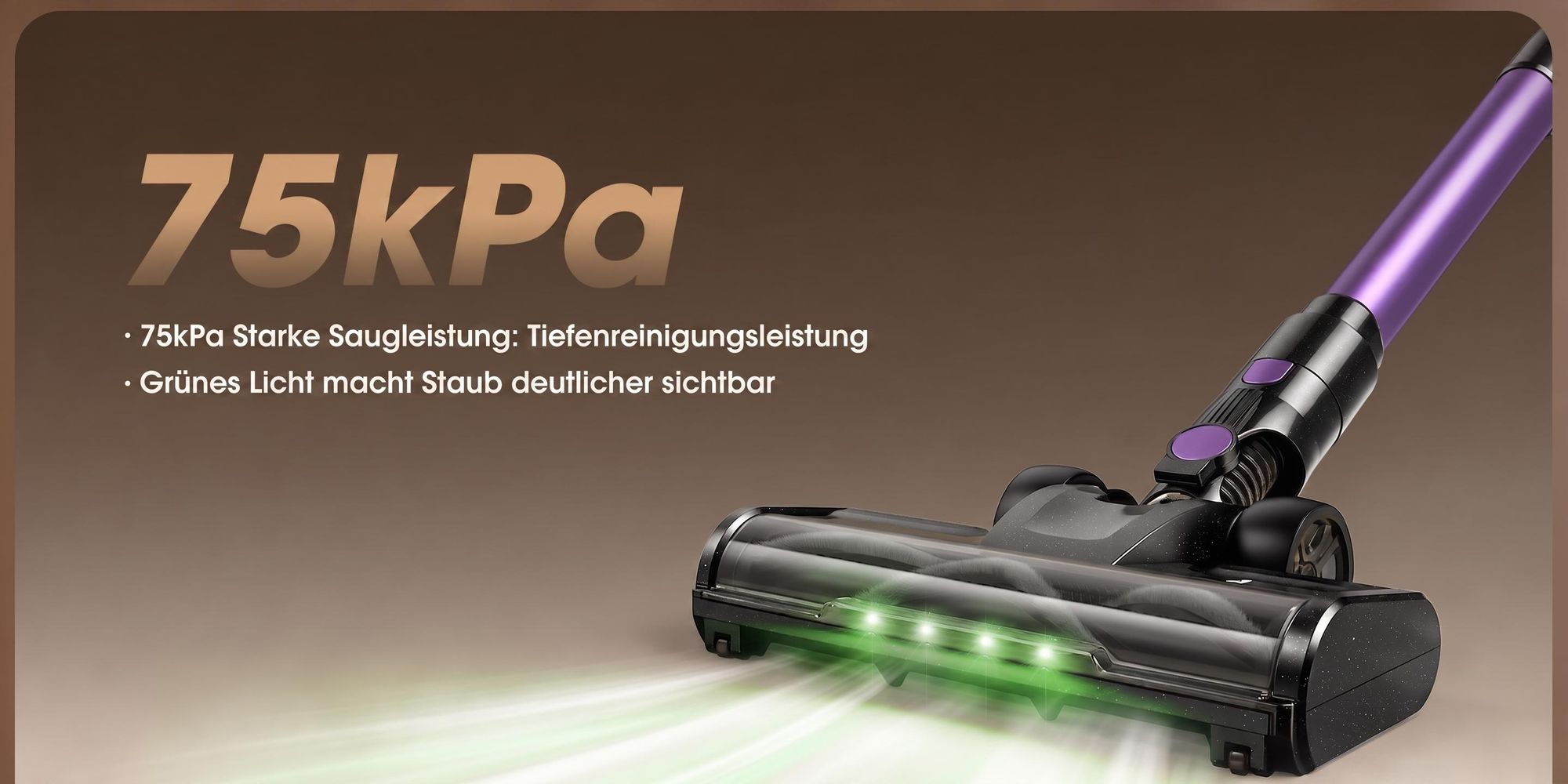 Lubluelu Akku-Staubsauger 75000 Pa, Anti-Haar-Verwicklungsbiürste, Grüne Beleuchtung, Freistehend, Für Tierhaare, Teppiche & Hartböden, P2 Lila