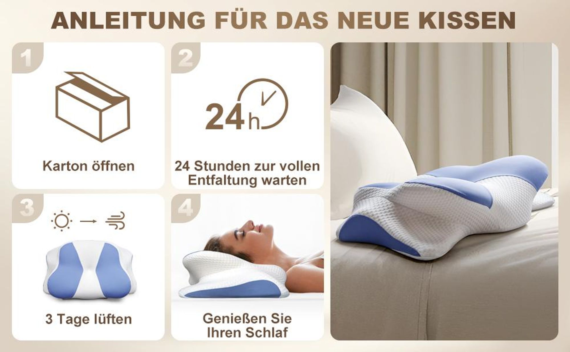 Nackenkissen, Kopfkissen, Orthopädisches Kissen, Memory Foam Kissen, Ergonomisches Kopfkissen, Schulter und Nackenschmerzen, für Bauch, Rücken