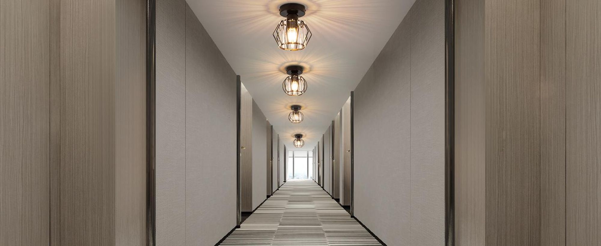 ZMH Plafondlamp Kristal, ganglamp, E27, zwart. Plafondlamp met metalen frame, geschikt voor keuken, gang, balkon, woonkamer, hotel