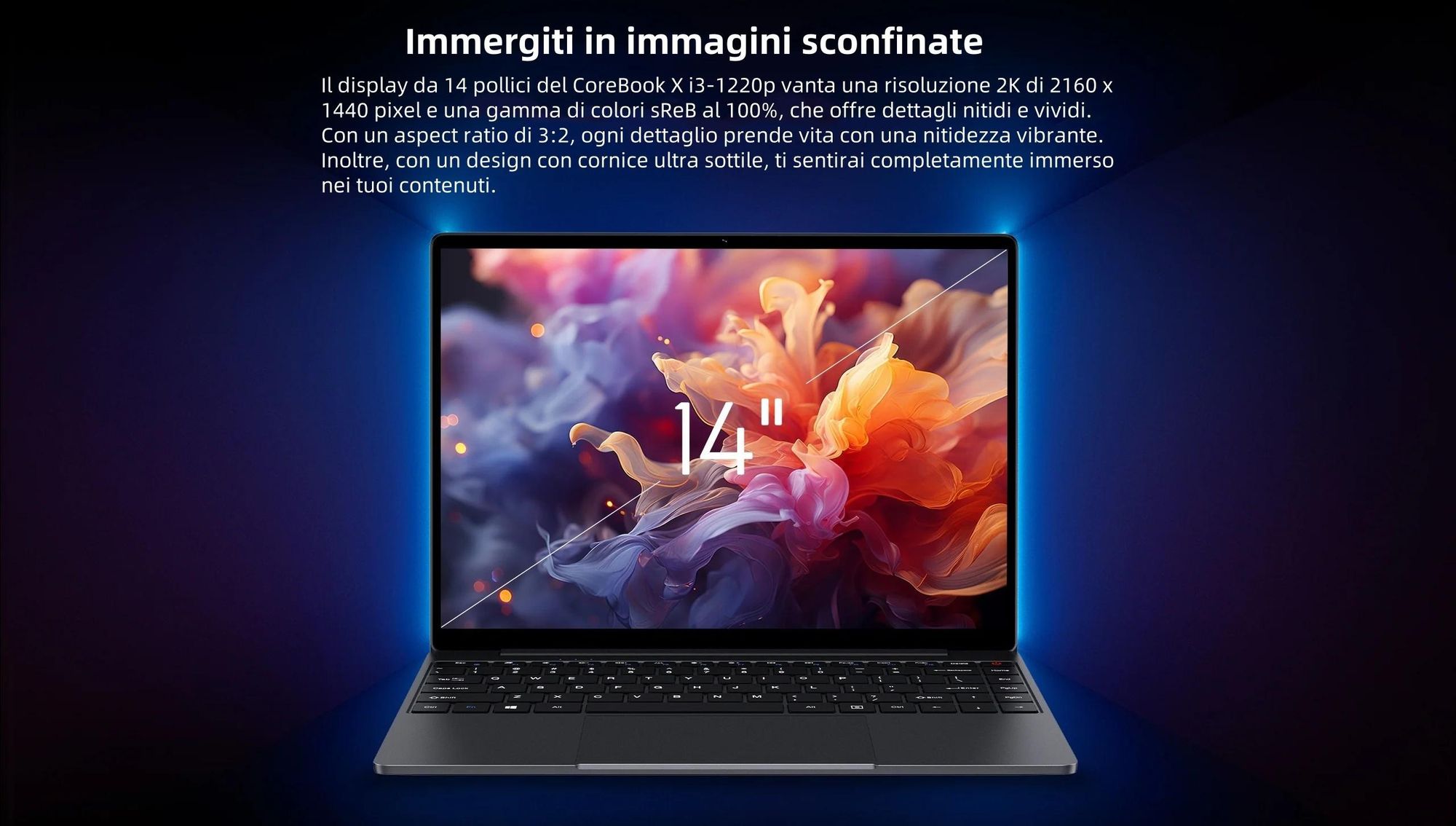 Laptop Intel Core i3-1220P - Processore Intel Core i3-1220P Display 14" Windows 11 16GB+512GB Batteria - Grigio