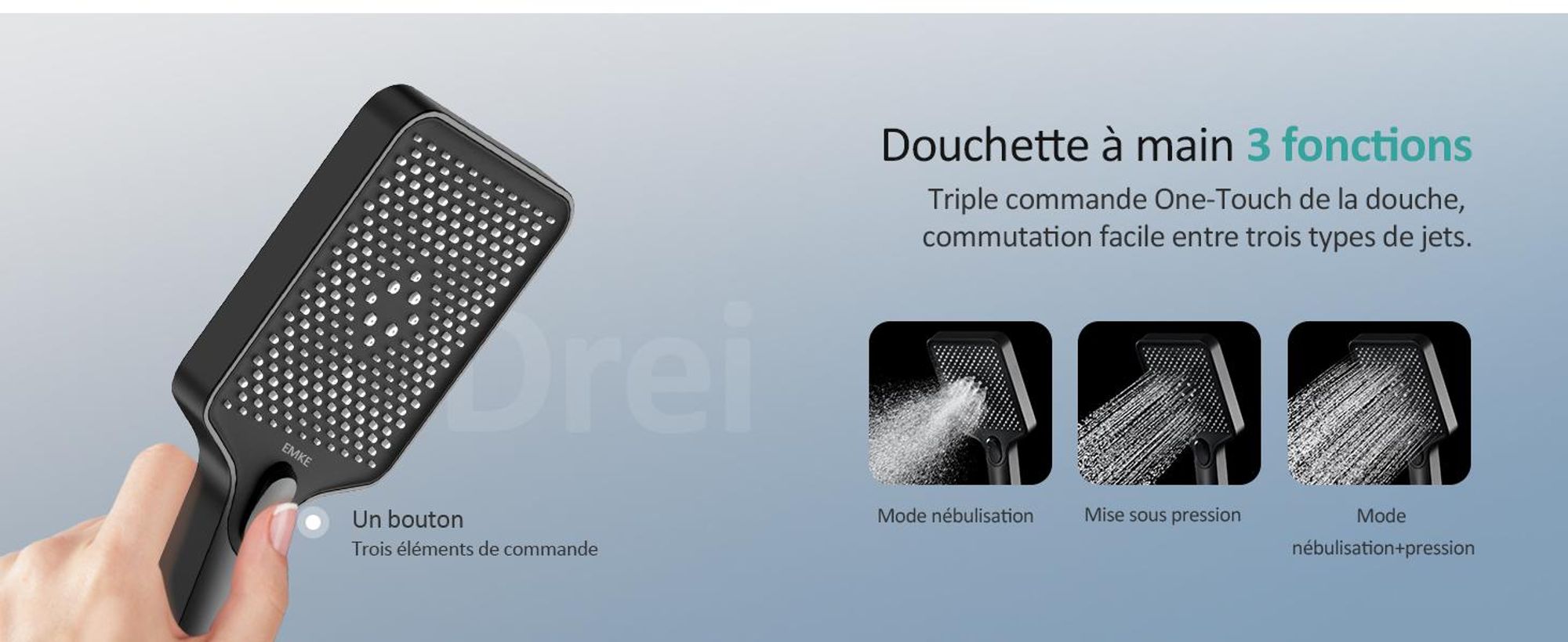 EMKE Système de douche Ensemble de douche de luxe avec thermostat, tablette en verre extra large de 710 mm, douche à effet pluie, robinetterie de salle de bains & douche Noir mat