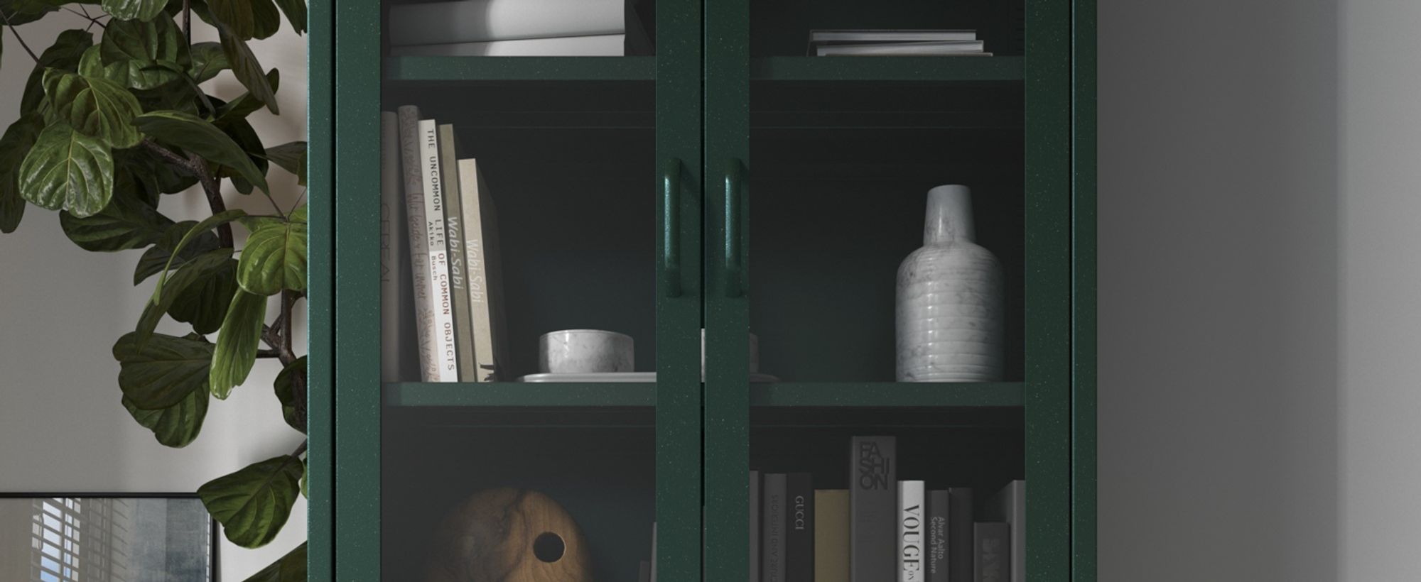 Vitrinenschrank Wohnzimmerschrank mit 4 Fachböden Vitrine Glitzernd Metall Flaschengrün