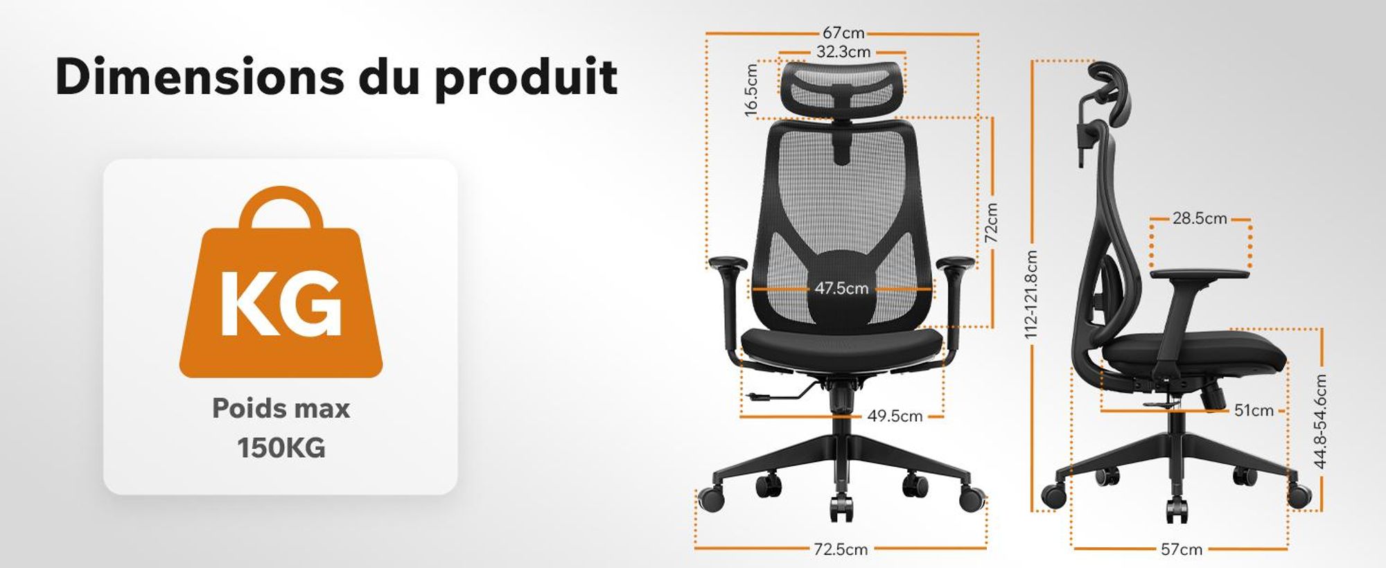 SENSE7 Moyo : chaise de bureau ergonomique, chaise de bureau noire, accoudoirs 3D, dossier en résille, soutien lombaire, fauteuil de direction, chaise de bureau pour le télétravail, charge maximale 150 kg