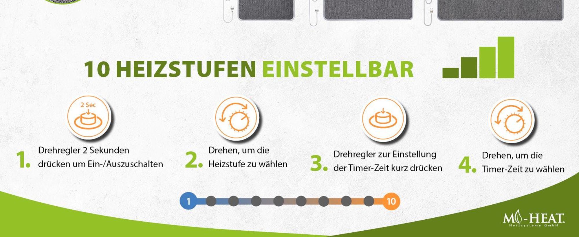 Heizmatte Infrarotmatte Infrarotheizung Fußwärmer grau Heizteppich Timer 55x110cm Warm Feet