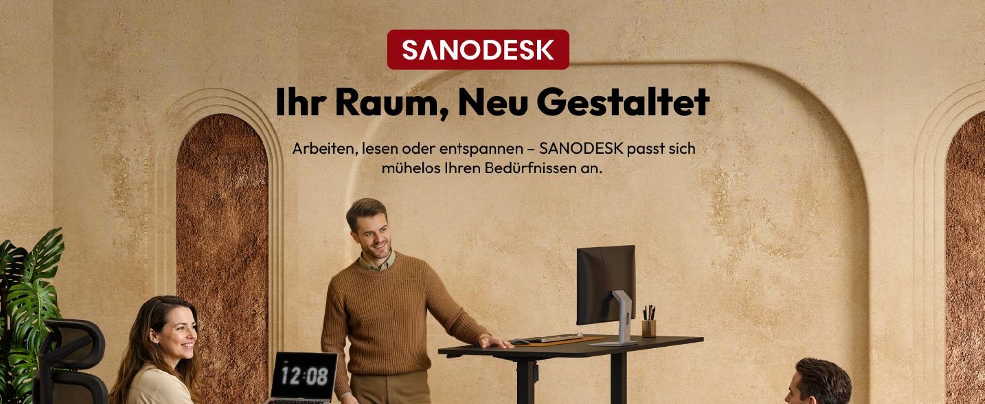 SANODESK QS1 Höhenverstellbarer Schreibtisch Elektrisch EINTEILIGE TISCHPLATTE, 4 Speicherplätzen, Haken & Kabelmanagement, 120x60cm (Schwarz)