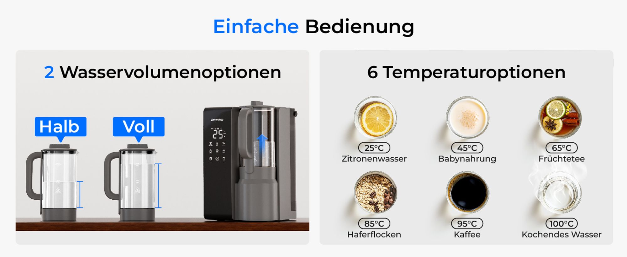 Waterdrop WD-M1 Heißwasser Umkehrosmose Tischwasserfiltersystem, 7 Temperaturoptionen, 6-stufige Reinigung, 3:1 Rein zum Abfluss, ohne Installation