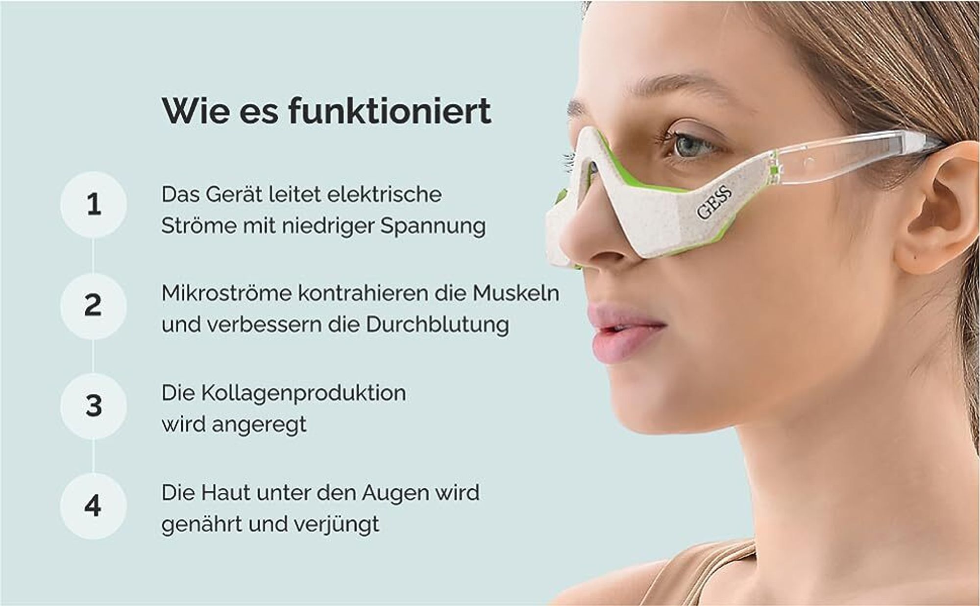 Mikrostrom brille, Straffung der Haut unter den Augen,, Gesichtslifting-Gerät 3 Intensitäts modi - GESS KUPER